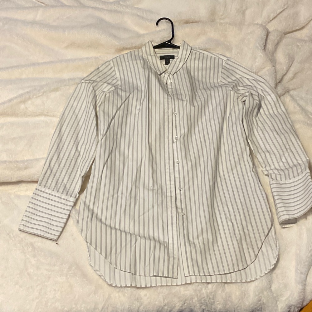 J. Crew White and Gray Striped Casual Shirt